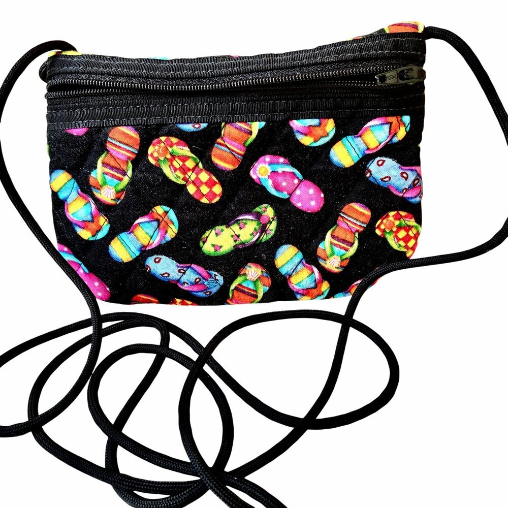 Quilted MINI Crossbody Bag Hipster Travel Purse 2 Zippers Flip Flop Pattern